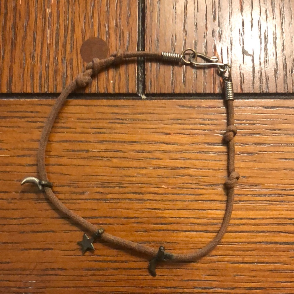 FREE Brown leather vintage Cord anklet bracelet with Star and Moon Charms